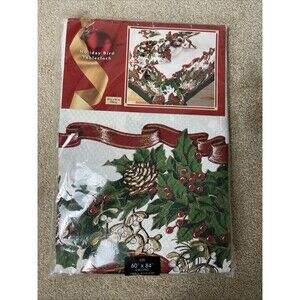 VTG NOS Dayton Hudson Christmas Holiday Cardinal Bird Tablecloth Oblong‎ 60x 84”